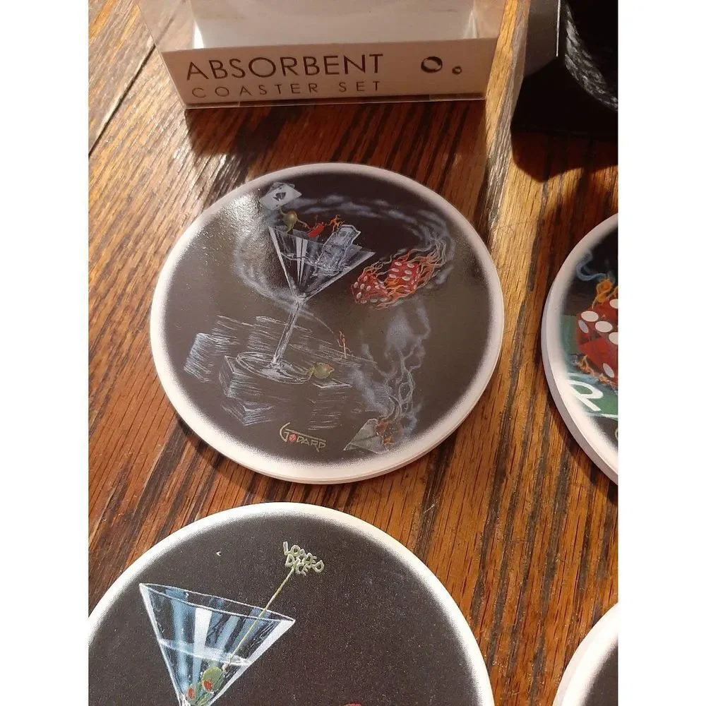 Cypress Home Martini and Loaded Dice Absorbant Beverage Coaster Set 2008
